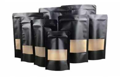 Black Kraft Paper Stand Up Pouch With Matte Window